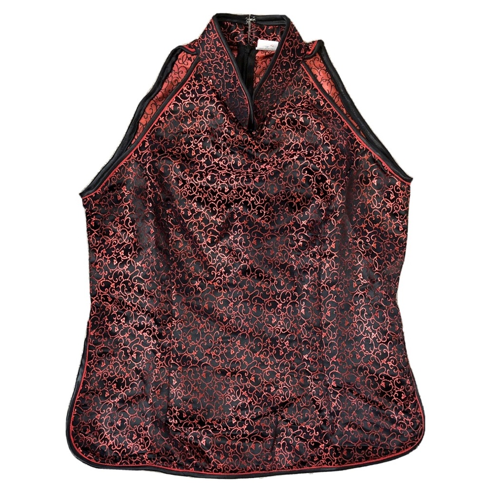 Genuine Silk Blend Brocade Asian Top Vintage Mandarin Collar Womens Small